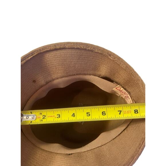 Womens Cloche Hat Bowler Hat Tan Faux Fur Mod Satin Sash Bow Germany 8" Vintage - Picture 4 of 9